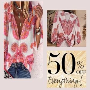 CEZELE Women's Colorful Swirl Blouse. Excellent Condition NWOT Size Large